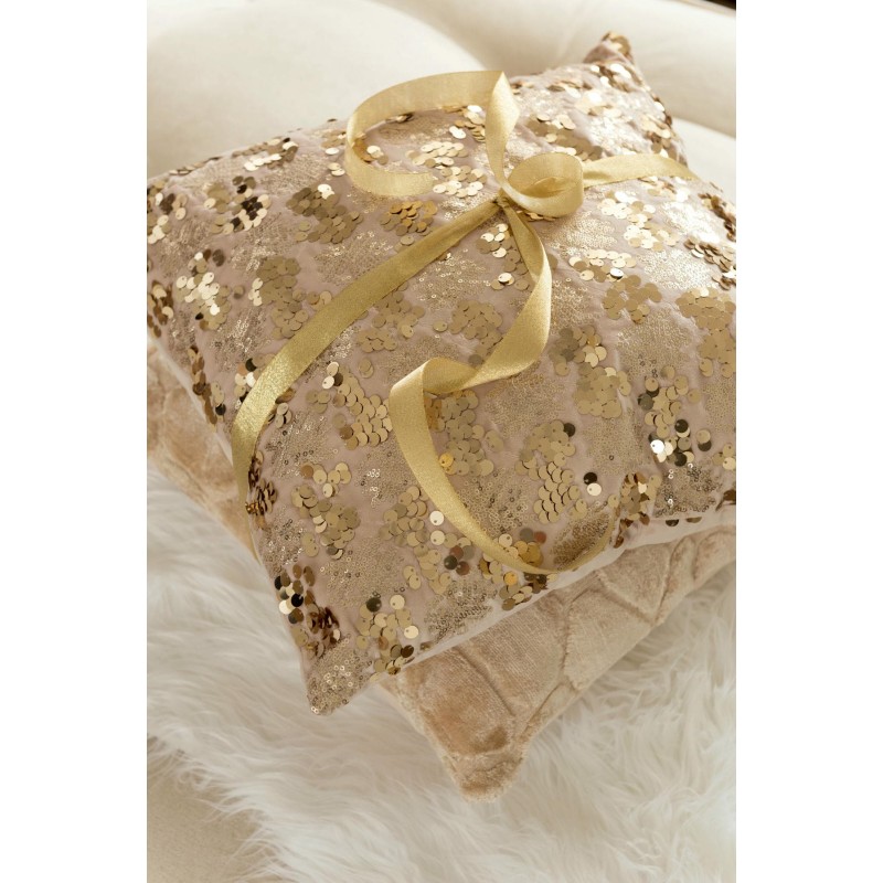 Coussin sequins et velour Champagne/beige