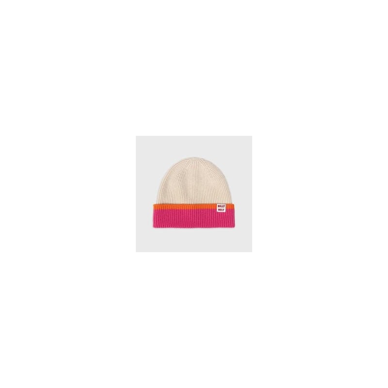 Bonnet en laine - Beige, orange et rose