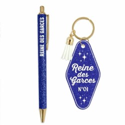 Duo porte clés et stylo paillettes /Garce