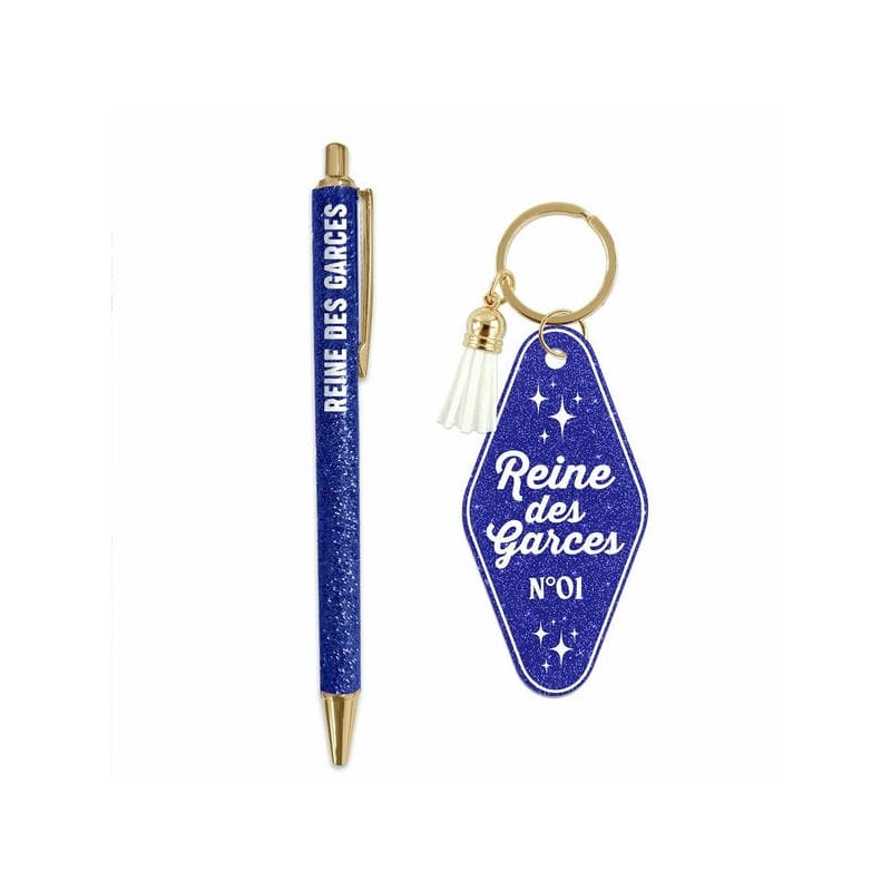 Duo porte clés et stylo paillettes /Garce