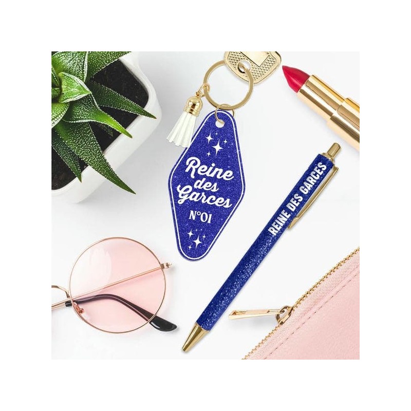 Duo porte clés et stylo paillettes /Garce