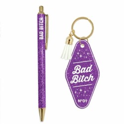 Duo porte clés et stylo paillettes /Bad Bitch