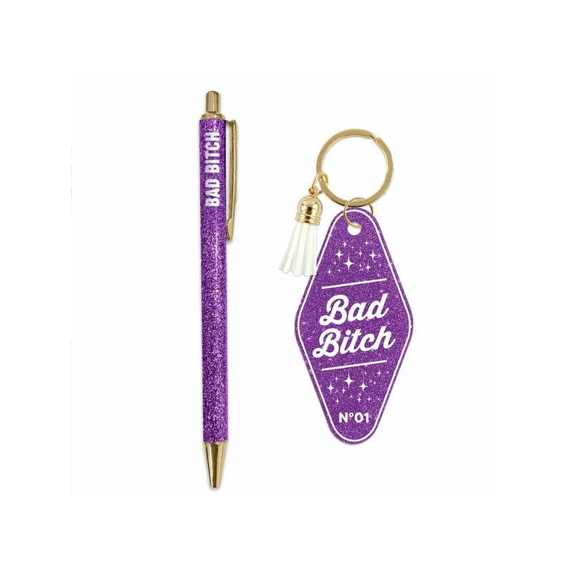Duo porte clés et stylo paillettes /Bad Bitch