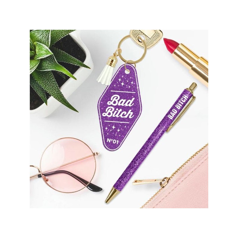 Duo porte clés et stylo paillettes /Bad Bitch