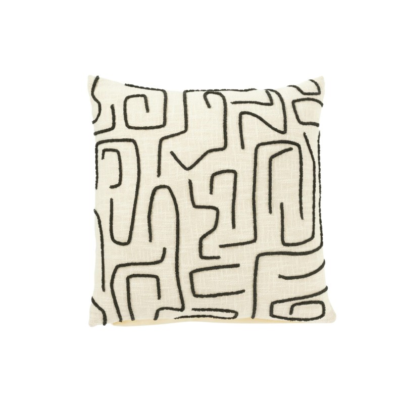 Coussin Lignes/Courbes Coton Blanc/Noir