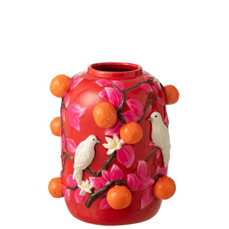 Vase Oiseau/Oranges Céramique Rose/Orange