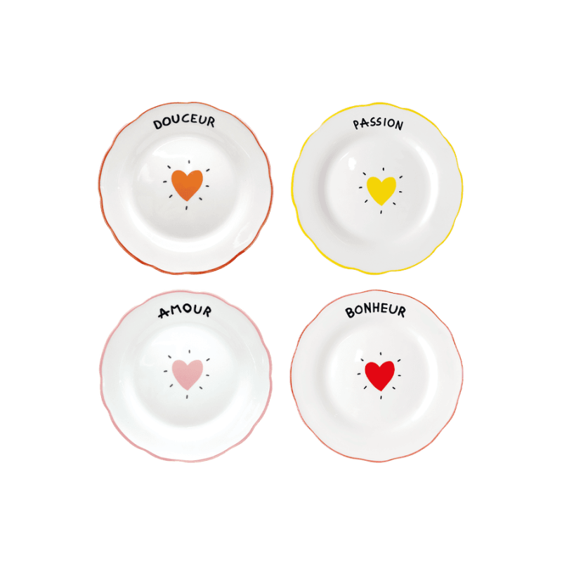 Assiettes dessert/tapas amour cœur S/4