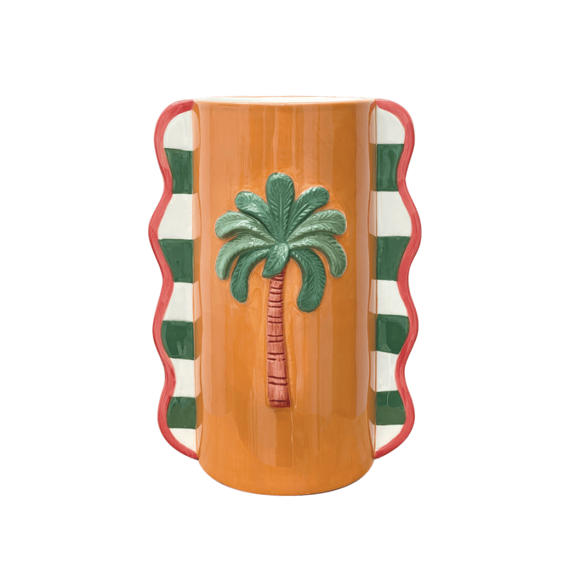 Vase Palmier cylindre et vagues orange