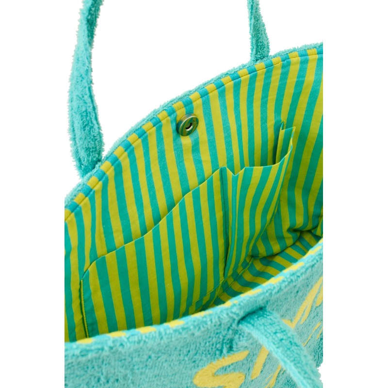 Sac De Plage  avec sa trousse Bisous Coton Bleu/Jaune