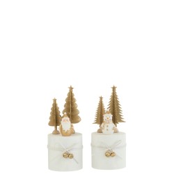 Pere Noel/Bonhomme De Neige Sur Pied Rond Bois Blanc/Or