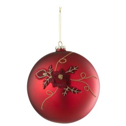 Boule De Noel Fleur Verre Rouge Large