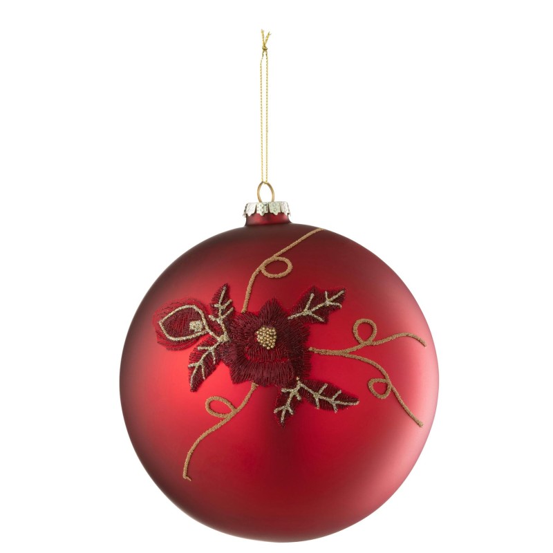 Boule De Noel Fleur Verre Rouge Large