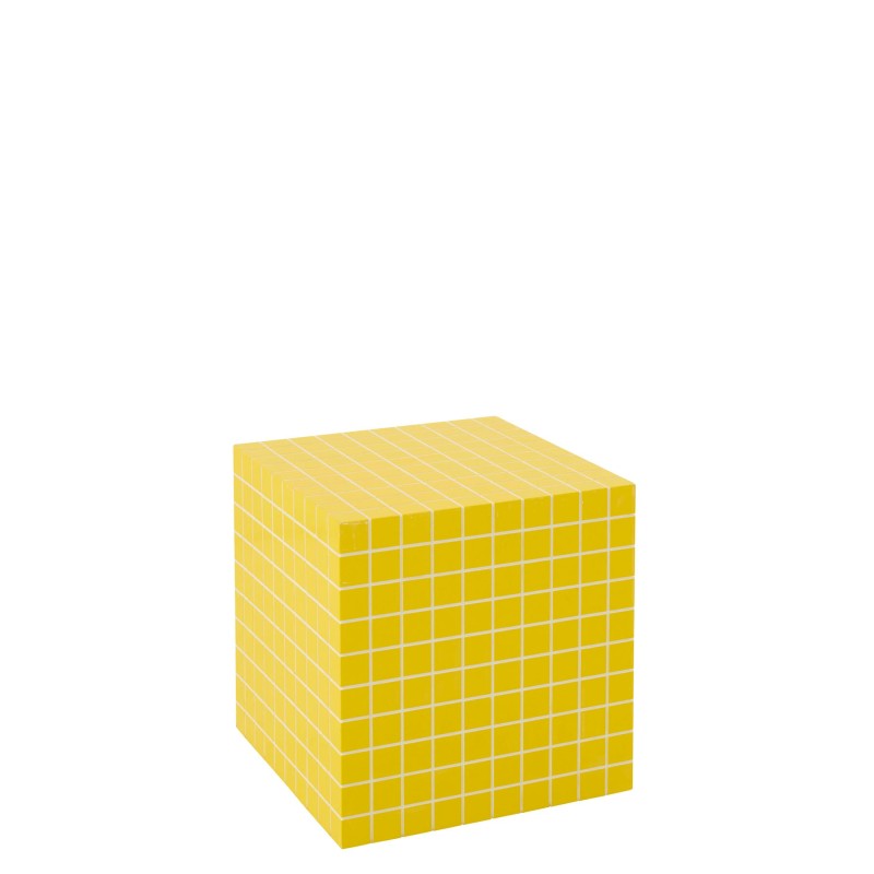 Cube Carreaux Table D'appoint Mdf Jaune/Blanc