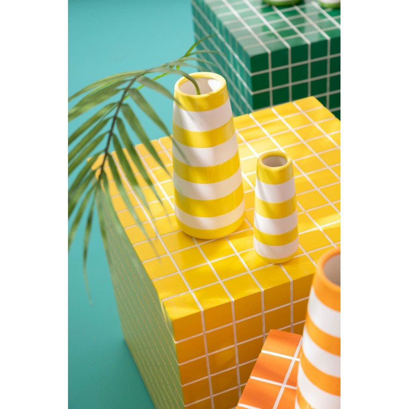 Cube Carreaux Table D'appoint Mdf Jaune/Blanc