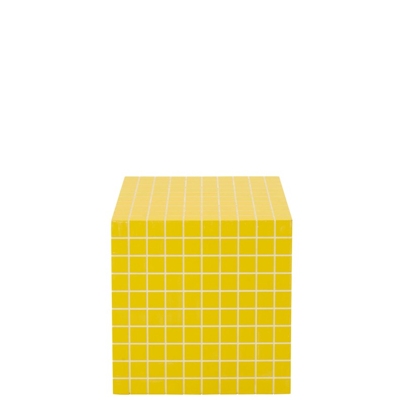 Cube Carreaux Table D'appoint Mdf Jaune/Blanc