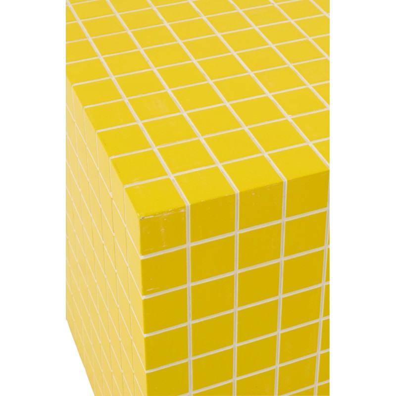 Cube Carreaux Table D'appoint Mdf Jaune/Blanc