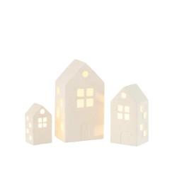 Maisons en porcelaine LED S/3 Blanches