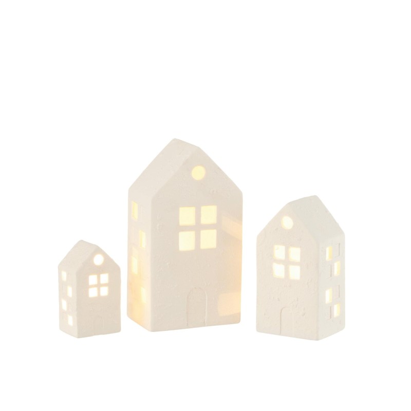 Maisons en porcelaine LED S/3 Blanches