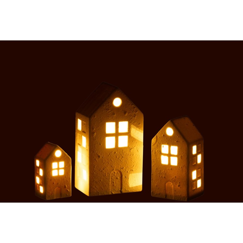 Maisons en porcelaine LED S/3 Blanches