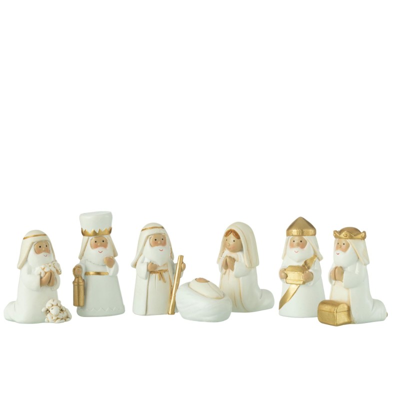 Crèche Multi Pièces en résine Blanc/Or
