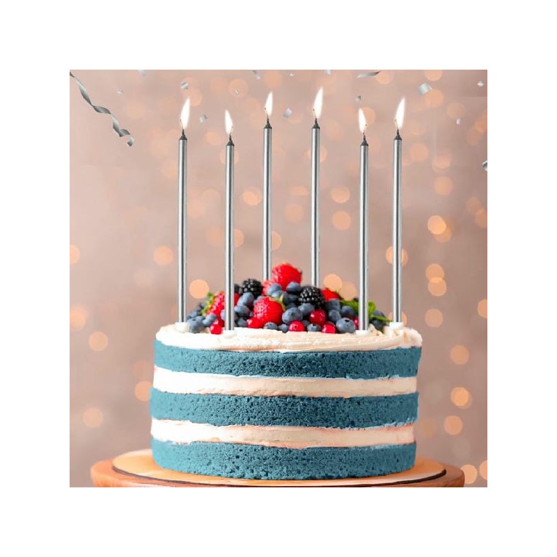 Bougies longues anniversaire S/6 Argentées