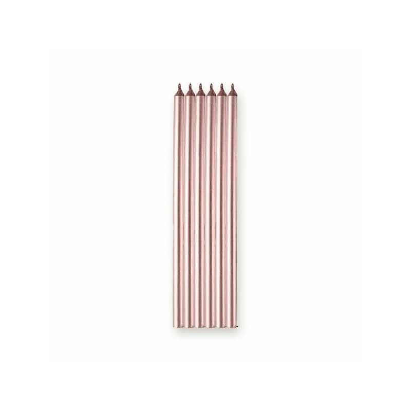 Bougies longues anniversaire S/6 Rose métalisé