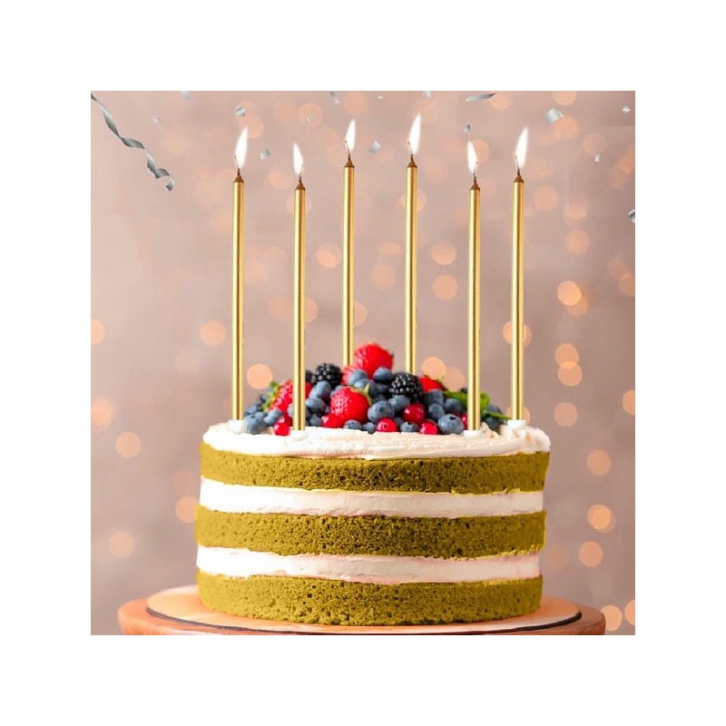 Bougies longues anniversaire S/6 Dorées