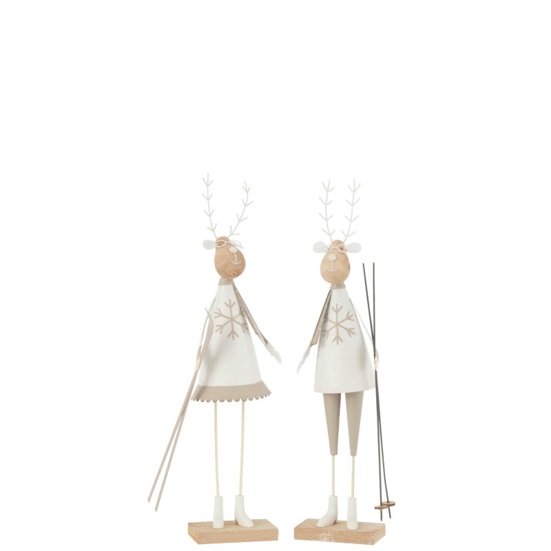 Statuettes Rennes à Ski beige/Blanc
