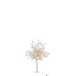 Arbre Feuilles Paillettes + Led Metal Argent