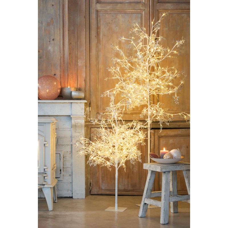 Arbre Feuilles Paillettes + Led Metal Argent