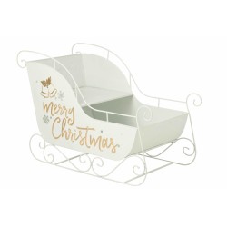 Traîneau de Noël XXL Métal Blanc Doré J-Line 120 cm | Carredesse