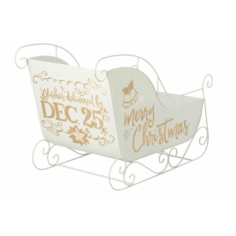 Traîneau de Noël XXL Métal Blanc Doré J-Line 120 cm | Carredesse