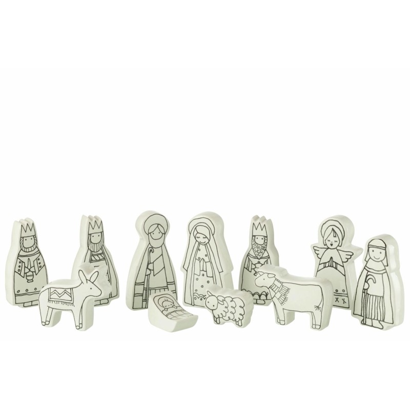 Crèche de Noël 11 Pièces Blanc Noir J-Line | Carredesse