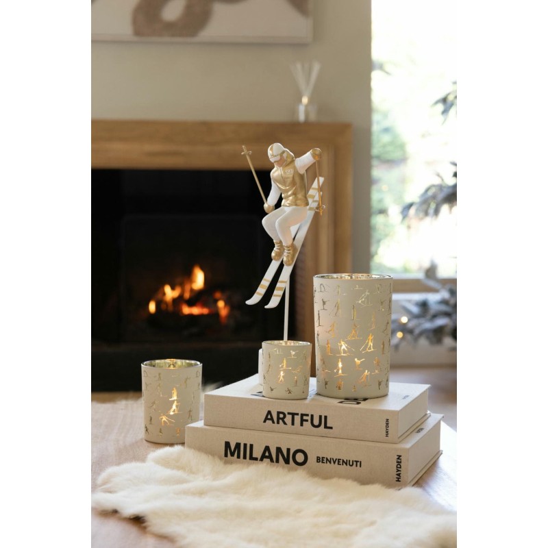Skieur Décoratif Blanc Doré J-Line | Figurine Noël & Hiver