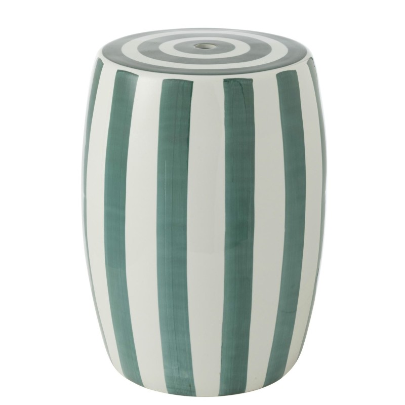 Zoe Tabouret/table d'appoint en porcelaine ligné vert/blanc
