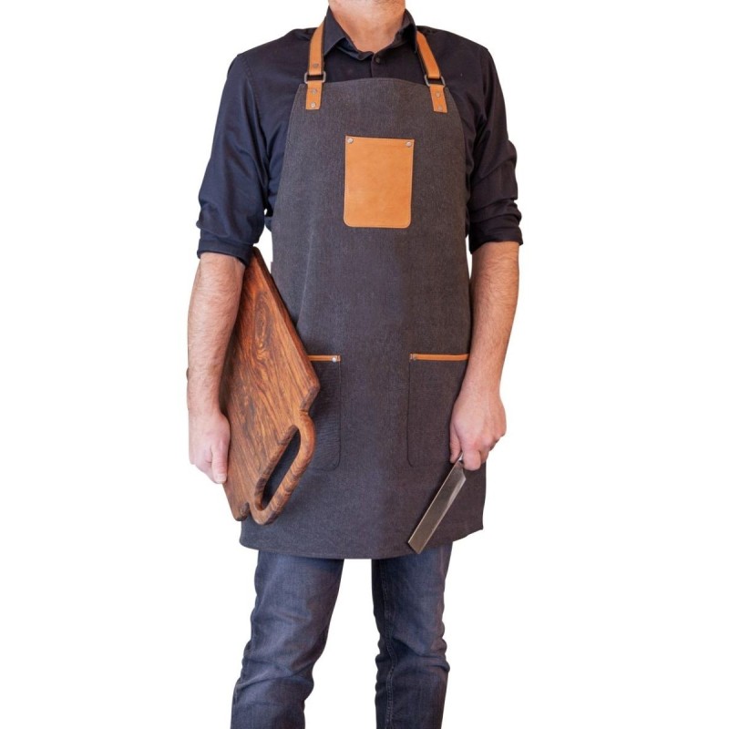 Tablier Noir et lanières cognac