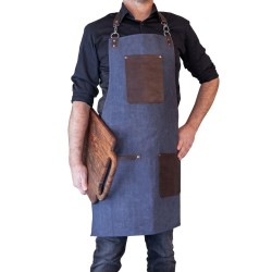 Tablier jeans et lanières brunes