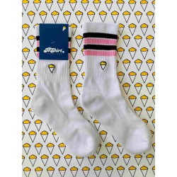 HELENE Chaussettes blanches lignées rose