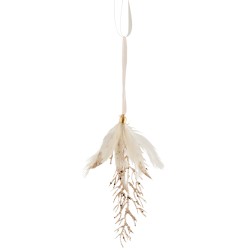 Suspension Plumes   Pierres Paillettes Ecru Or