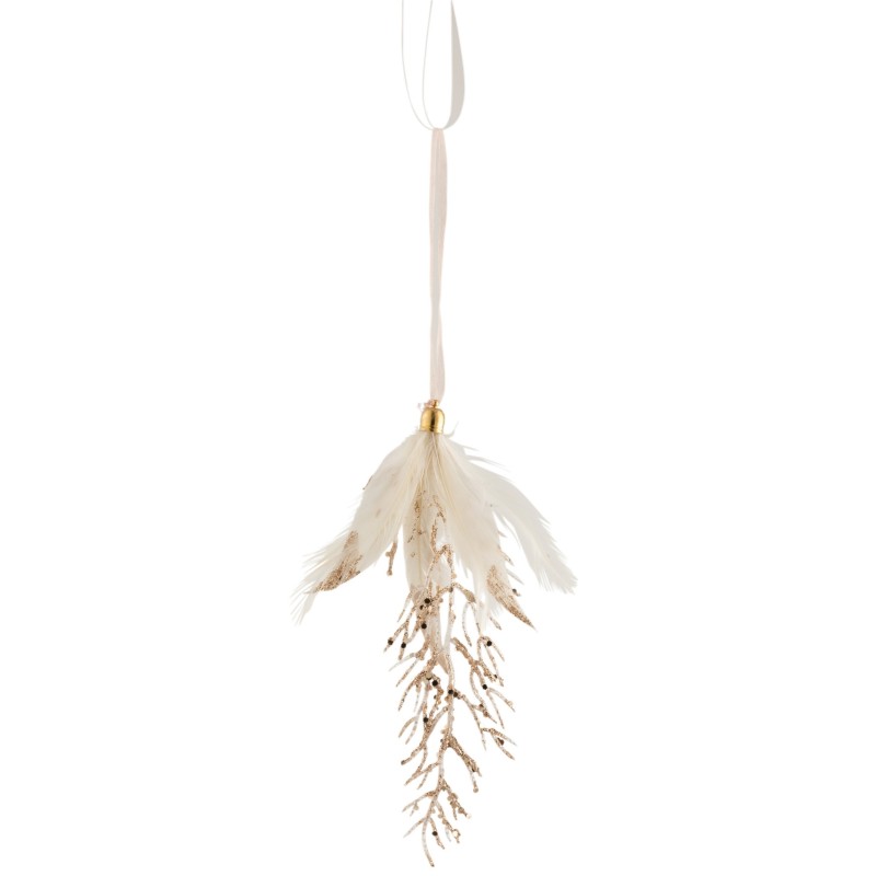 Suspension Plumes   Pierres Paillettes Ecru Or