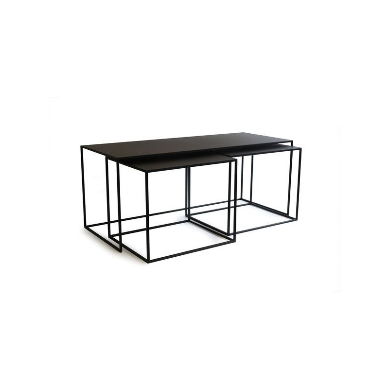 PRATO Set de 3 sellettes en metal noir mat