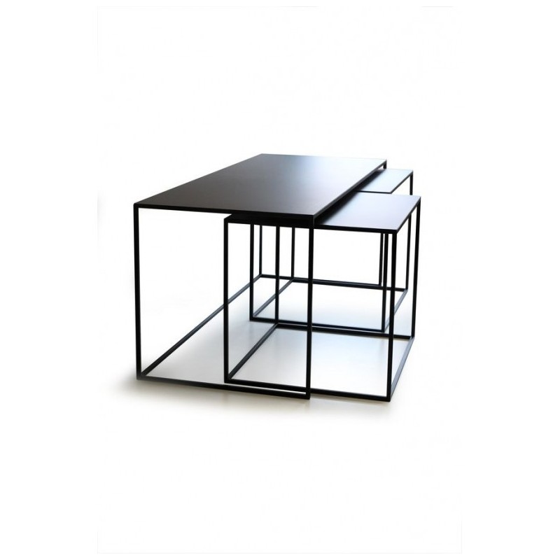 PRATO Set de 3 sellettes en metal noir mat